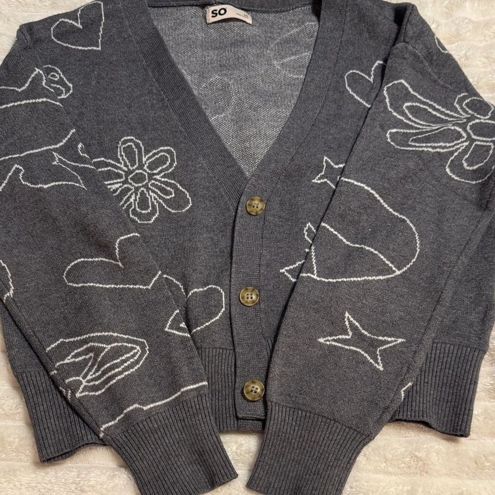 SO Charcoal Cardigan with Ivory Designs - Picture 2 of 8